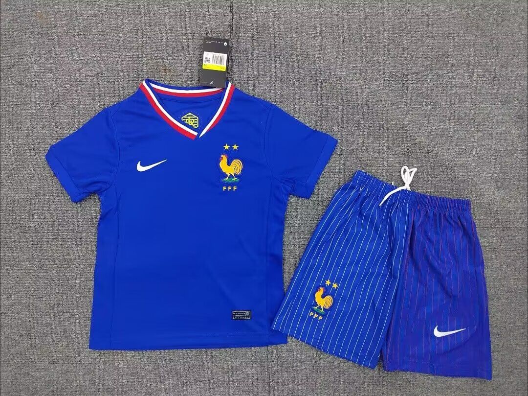 Kids-France 2024 Euro Home Soccer Jersey